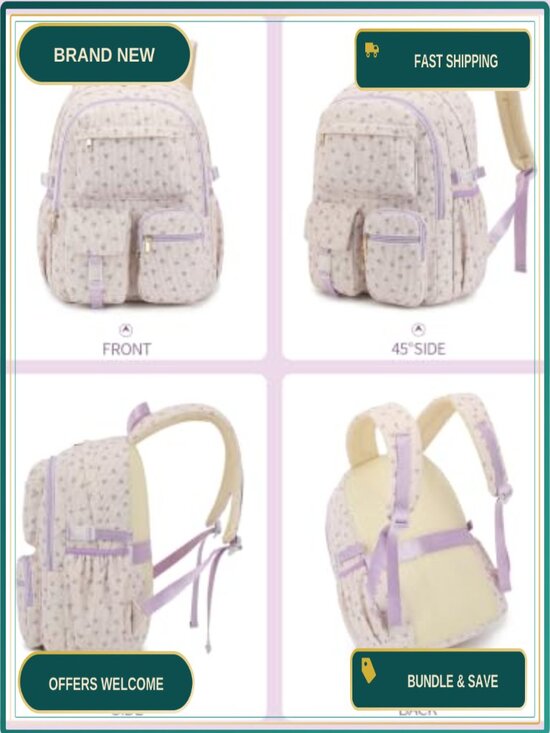 Corduroy School Backpack for Teen Girls Boys, Lightweight Laptop Daypack with main image 6